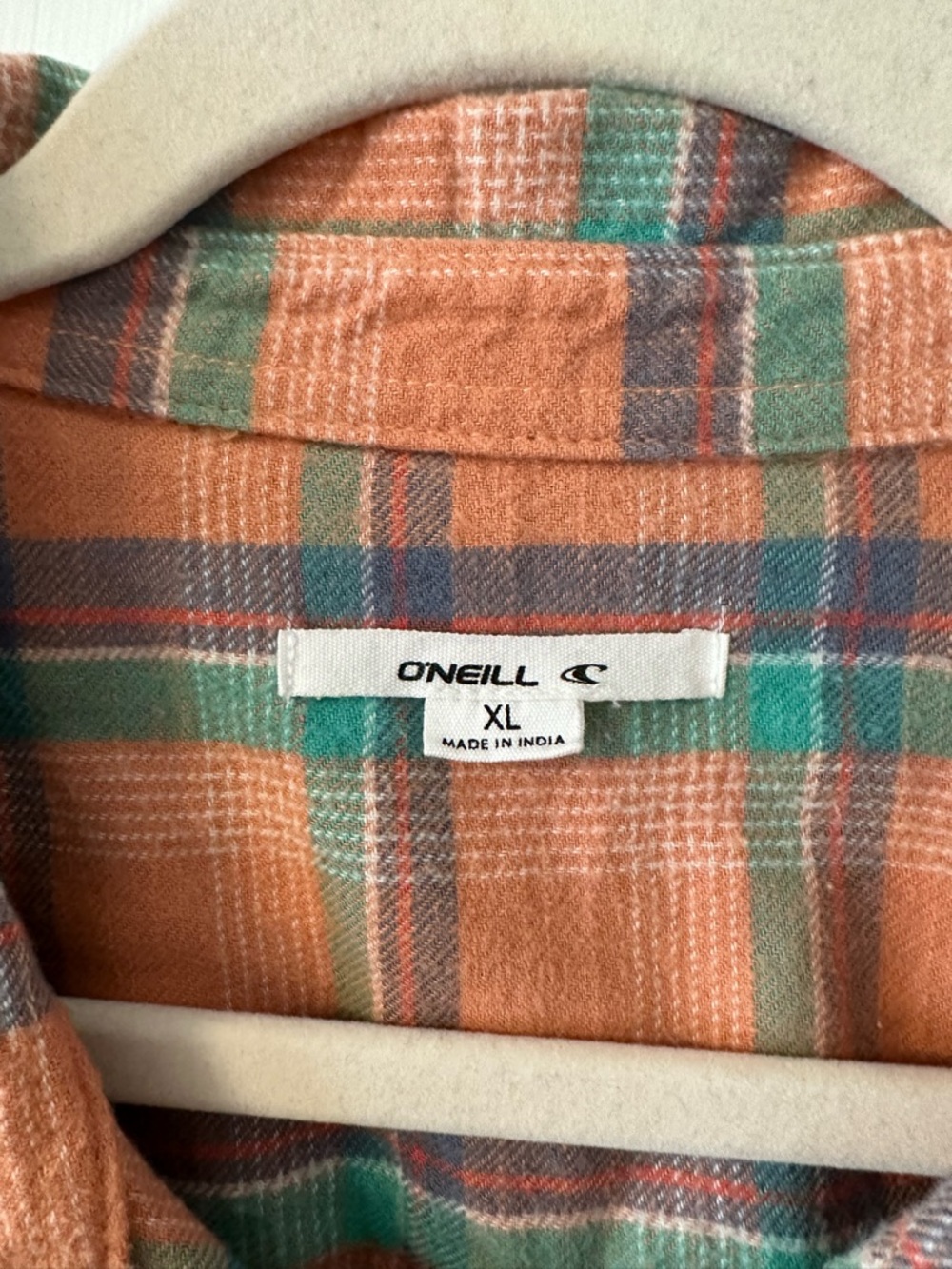 O'Neill Peach and Teal Plaid Flannel Shirt - Picture 4 of 5